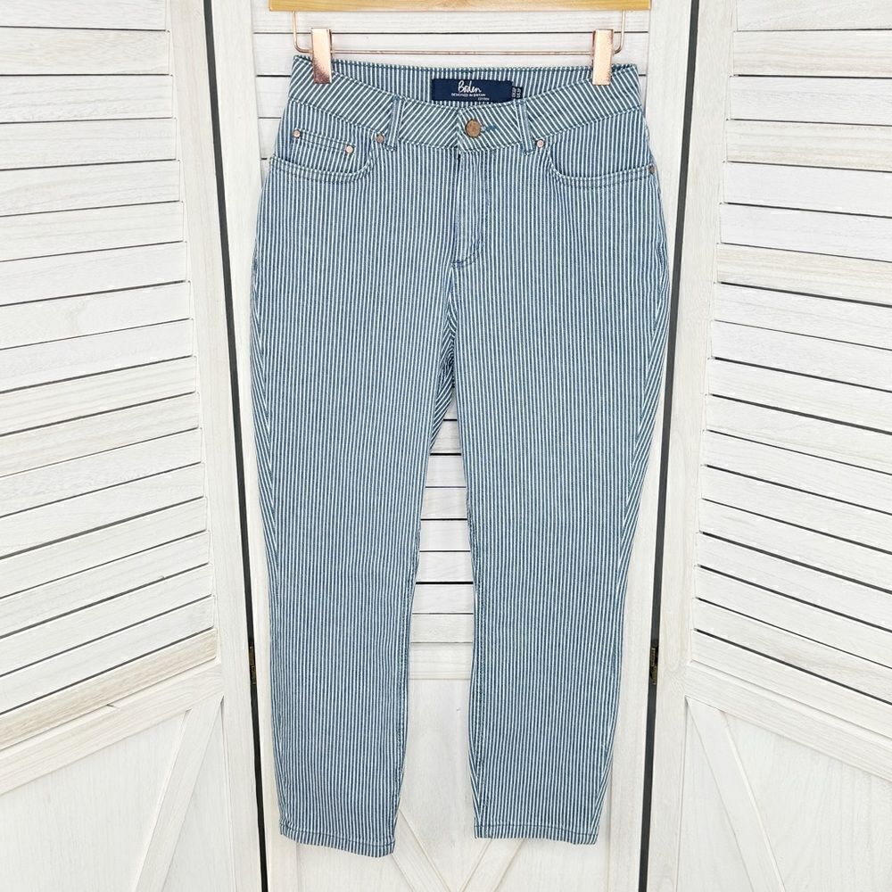 Boden Jeans Womens Petite 2P Blue White Soho Cropped Skinny Railroad Stipe Crop